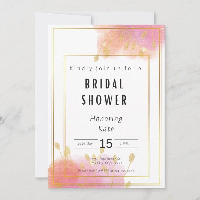 Einladungskarte für Rosa und Gold Bridal (Vorderseite)