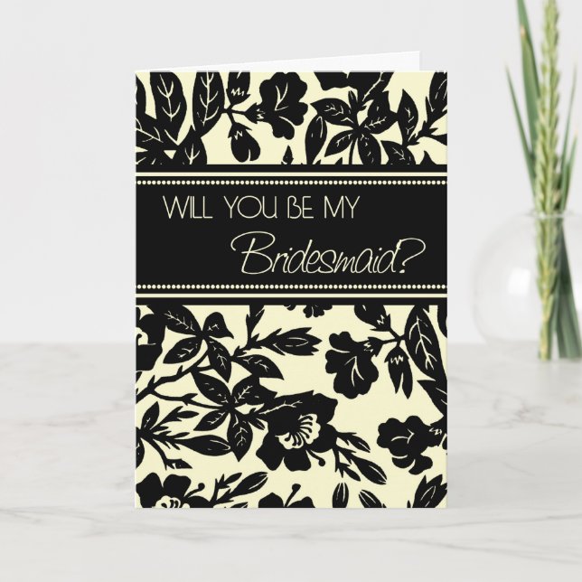 Einladungskarte für Schwarze Flora Bridesmaid (Vorderseite)