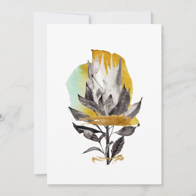 Einladungskarte mit Protea-Blume, Goldelement (Vorderseite)