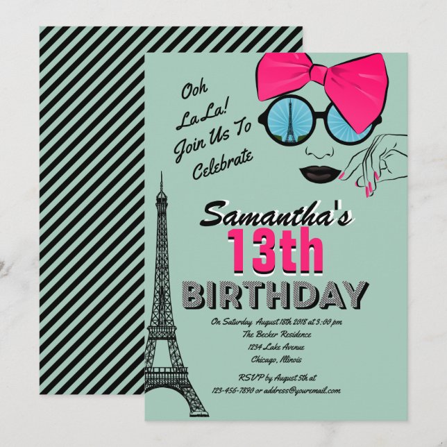 Einladungskarte Paris Geburtstag (Vorne/Hinten)