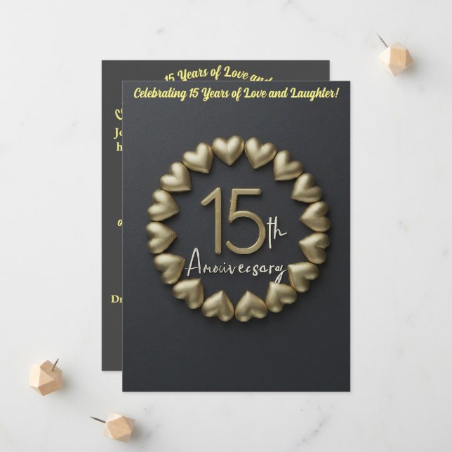 Einladungskarte zum 15. Hochzeitstag (Vorderseite/Rückseite Beispiel)