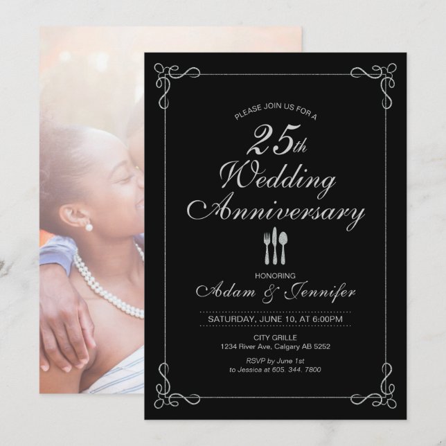 Einladungskarte zum 25. Hochzeitstag (Vorne/Hinten)