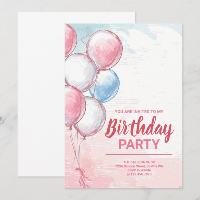Einladungskarte zum Geburtstag (Vorne/Hinten)