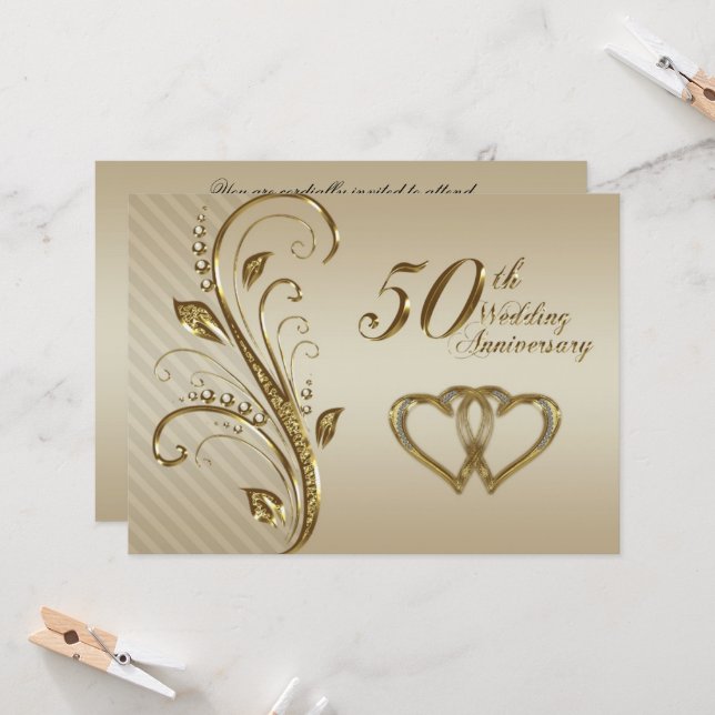 Einladungskarte zum Goldenen Hochzeitstag (Vorderseite/Rückseite Beispiel)