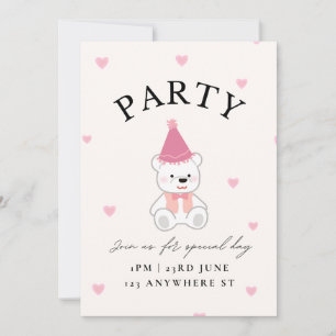 Einladungskarte zum rosa Teddybär-Themenparty