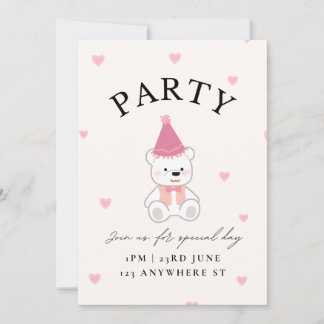 Einladungskarte zum rosa Teddybär-Themenparty