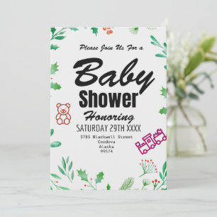 Einladungskarte zur Babyparty mit Grünpflanzen-Mot