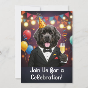 Einladungskarte zur Party mit einem Neufundländer-
