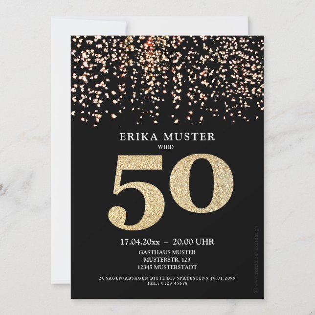 Einladungskarten zum 50. Geburtstag "Gold" (Vorderseite)
