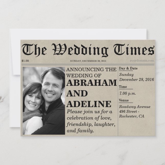 Einladungsstil für Hochzeiten in Zeitungen (anpass Einladung (Vorderseite)