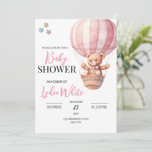 Einladungsvorlage für Baby-Party mit rosa Teddybär Einladung