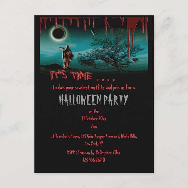 Einladungsvorlage für Halloween-Party - Anpassen Einladungspostkarte (Vorderseite)