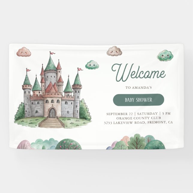 Einmal auf der grünen Burg Pastel Babydusche Banner (Horizontal)