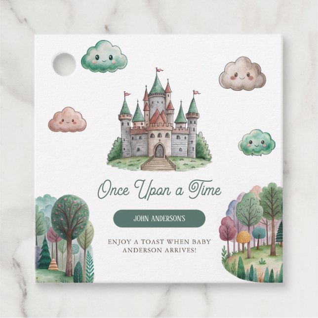 Einmal auf der grünen Burg Pastel Babydusche Geschenkanhänger (Vorderseite)