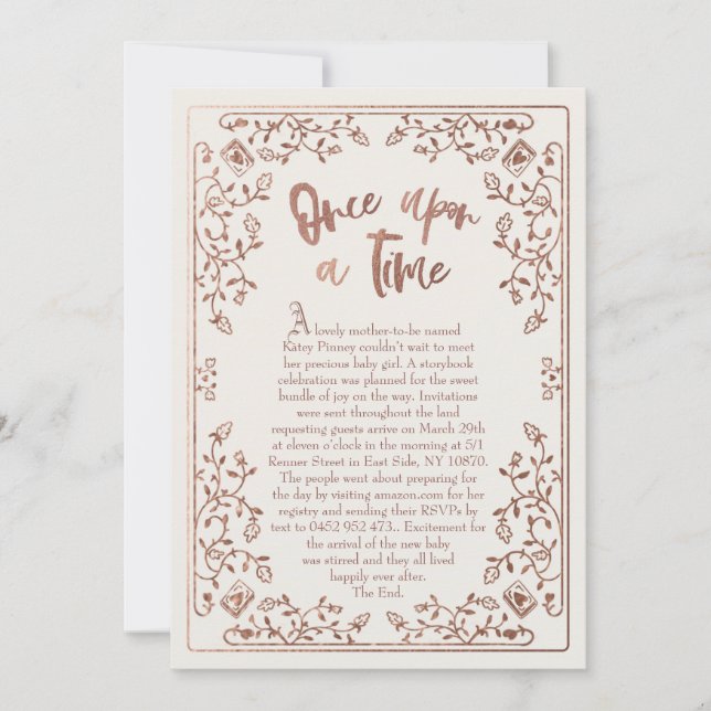 Einmal auf einem Zeitgeschichten-Buch Kinderdusche Einladung (Vorderseite)