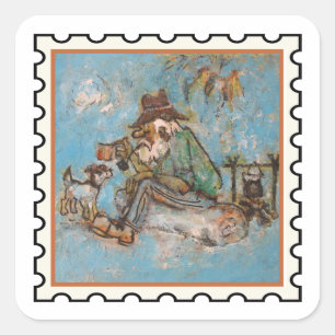 Einmal ein fröhlicher Swagman-Song-Stempel-Kunst Quadratischer Aufkleber
