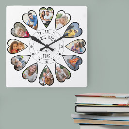 Einmal im Alter von 12 Herz geformte Fotos weiß Quadratische Wanduhr