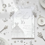 Einmal in einem süßen 16 Silber Prinzessin Geburts Einladung<br><div class="desc">Feiern Sie ihren märchenhaften Meilenstein mit dieser eleganten Einladung zu einem süßen 16. Geburtstag. Entworfen mit einem glamourösen silbernen Ballkleid und sanften prinzessinnen-inspirierten Details, setzt diese Einladung den Ton für eine magische Sweet 16-Feier. Perfekt für moderne Prinzessinnen-Themen, märchenhafte Geburtstage und luxuriöse Rosen-Gold-Partys. Einfach alle Event-Details personalisieren, um eine atemberaubende Einladung...</div>