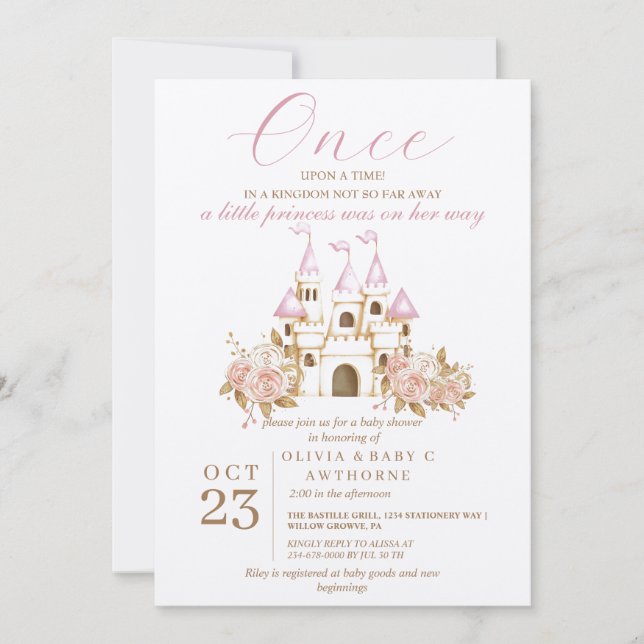 Einmal in Rosa Burg Princess Baby Dusche Einladung (Vorderseite)