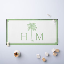Einmalgramm von Preppy Green und White Palm Palmet Schreibtischunterlage