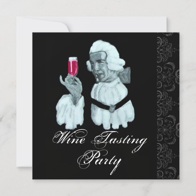 EINMALIERTER WEIN PARTY Damask, Champagner Einladung (Vorderseite)