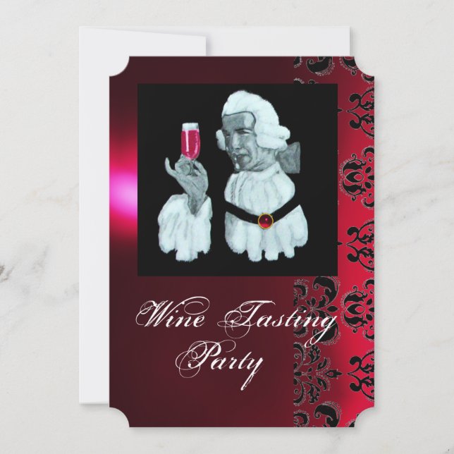 EINMALIERTER WEIN PARTY Damask, Champagner Einladung (Vorderseite)