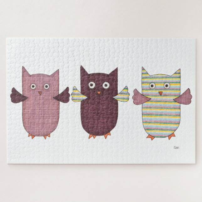 Einmalige Art Puzzle-3 Purple Owls (Horizontal)