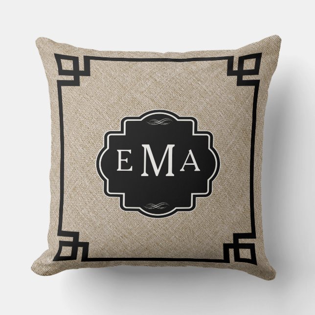 Einmalige Beige Linen mit schwarzem Rahmen Kissen (Vorderseite)