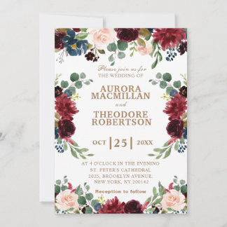 Einmalige Einladung zur Hochzeit von Burgund Rose 