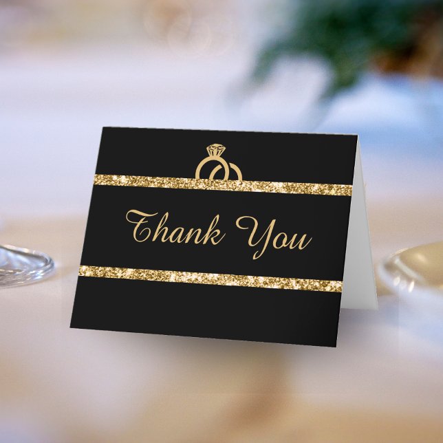 Einmalige Hochzeit des Black & Gold Glitzer Monogr Dankeskarte (Black & Gold Glitter Monogram Initial Wedding Thank You Card)