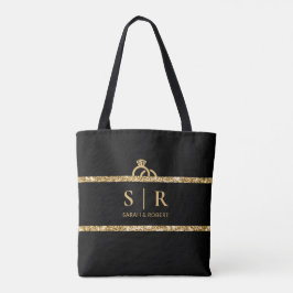 Einmalige Hochzeit des Black & Gold Glitzer Monogr Tasche