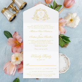 Einmalige Hochzeit des Goldenen Foil Wappen All-in-One-Einladung