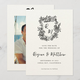 Einmalige Hochzeit des handgezogenen Schwarzen Wap Save The Date