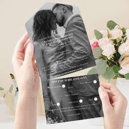 Einmalige Hochzeit des romantischen Schwarz-Weiß-F All In One Einladung