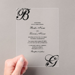 Einmalige Hochzeit mit Schwarzweiß-Script Acryleinladungen