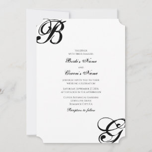 Einmalige Hochzeit mit Schwarzweiß-Script Einladung