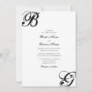Einmalige Hochzeit mit Schwarzweiß-Script Einladung