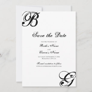Einmalige Hochzeit mit Schwarzweiß-Script Save The Date