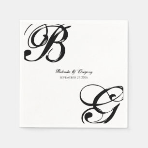 Einmalige Hochzeit mit Schwarzweiß-Script Serviette