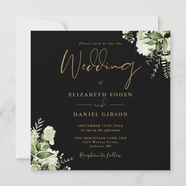 Einmalige Hochzeit von Schwarz und Gold Greenery S Einladung (Vorderseite)