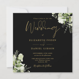 Einmalige Hochzeit von Schwarz und Gold Greenery S Einladung