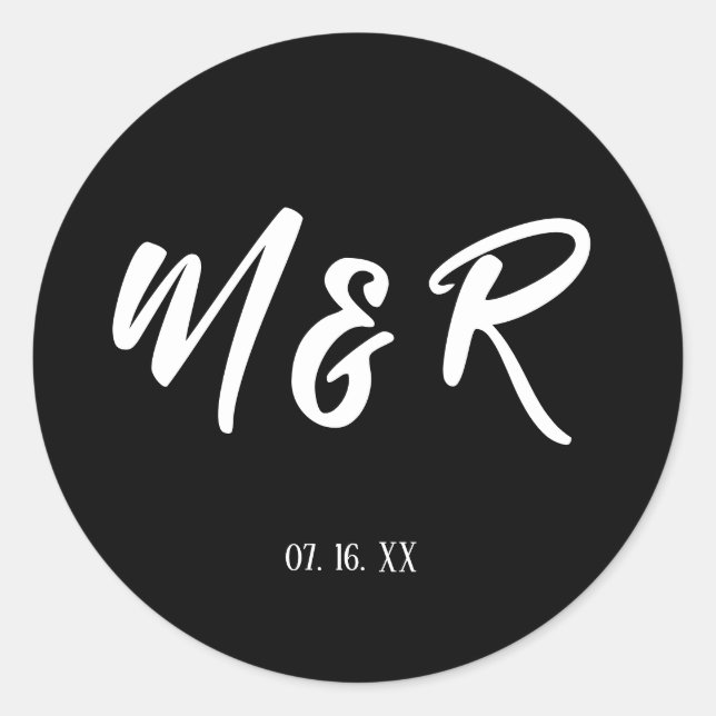 Einmalige Hochzeit von Schwarz-Weiß-Ampersand Runder Aufkleber (Vorderseite)