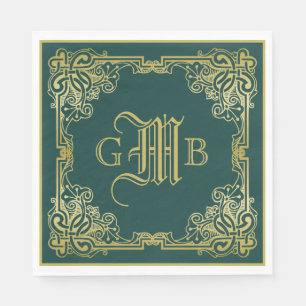 Einmalige Hochzeitsmonogramm Gold Frame Dunkelgrün Serviette