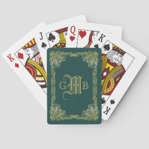 Einmalige Hochzeitsmonogramm Gold Frame Dunkelgrün Spielkarten