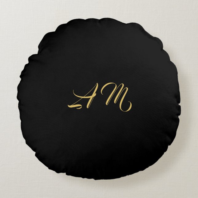 Einmalige Kalligrafie mit Schwarz-Gold-Farben Rundes Kissen (Vorderseite)