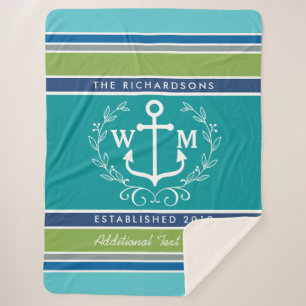 Einmaliger Anchor Laurel Wreath Aqua Stripes Sherpadecke