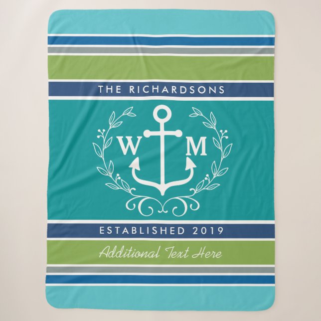 Einmaliger Anchor Laurel Wreath Aqua Stripes Sherpadecke (Vorderseite)