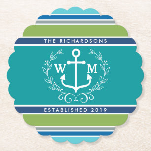 Einmaliger Anchor Laurel Wreath Aqua Stripes Untersetzer