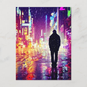 Einmaliger Cyberpunk auf der Regenrückkarte Postkarte
