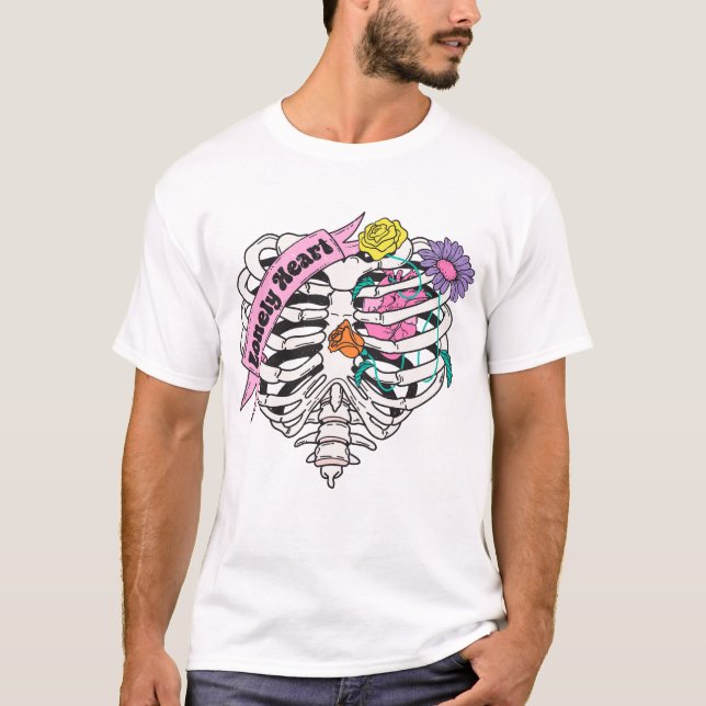 Einmaliges Herzskelett Anti Valentine T-Shirt (Vorderseite)